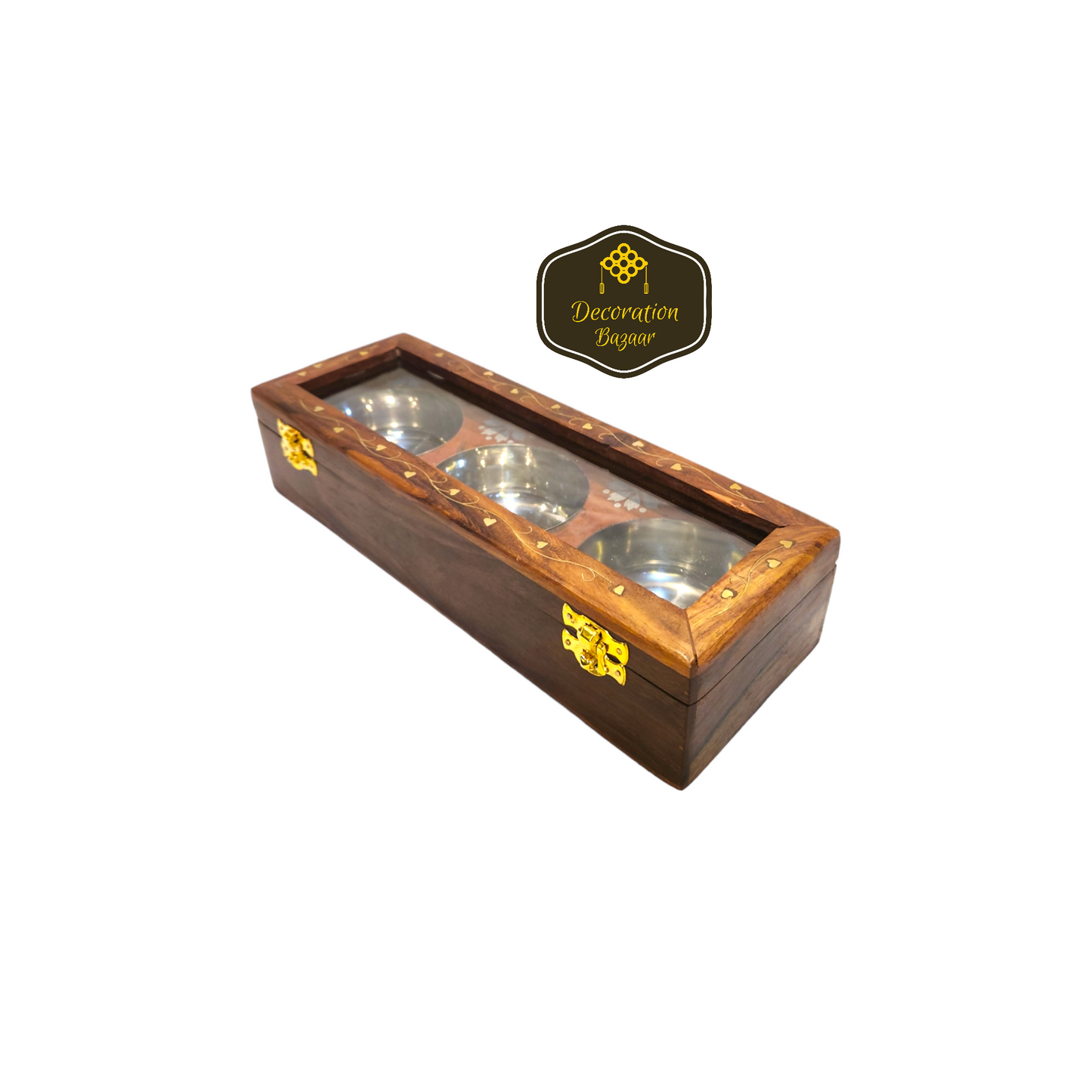 3 S.S. BOWL WOODEN BOX GLASS