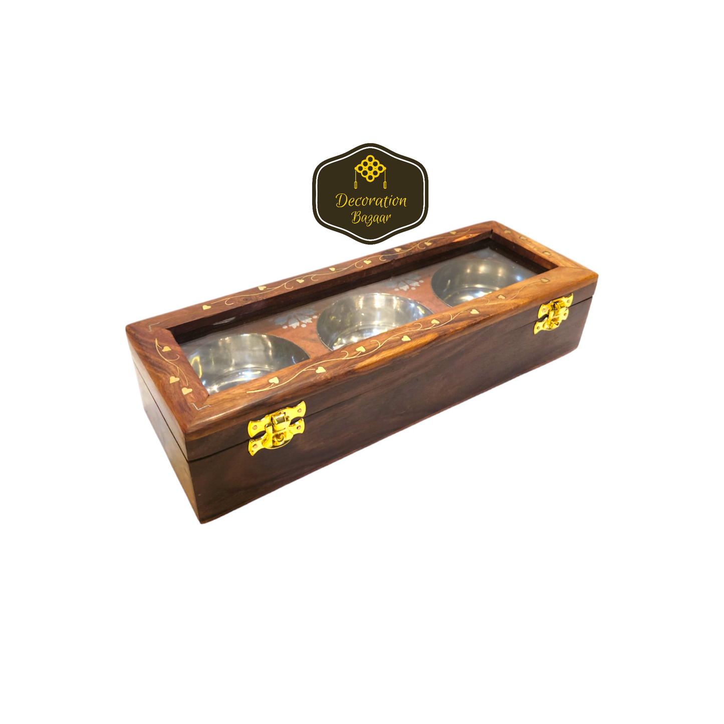 3 S.S. BOWL WOODEN BOX GLASS