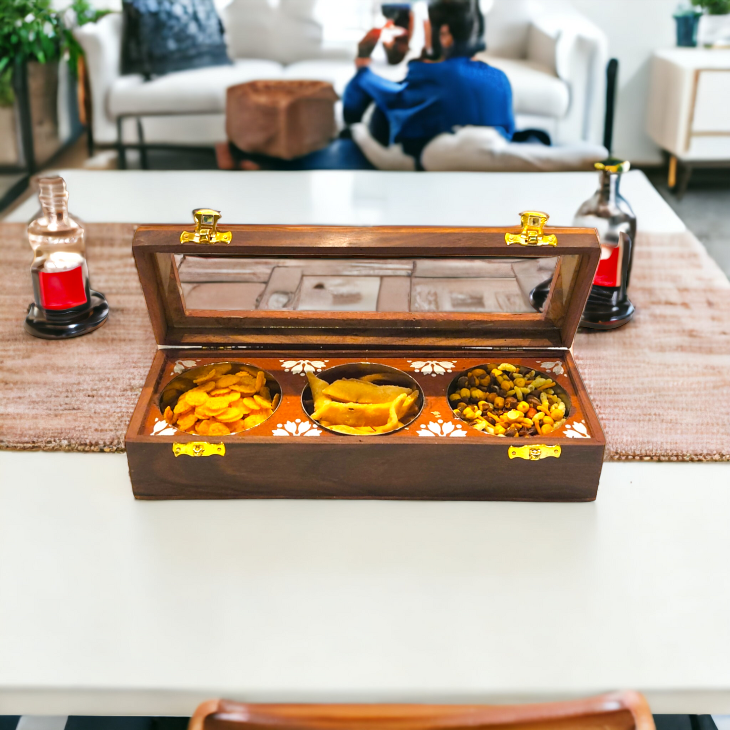 3 S.S. BOWL WOODEN BOX GLASS