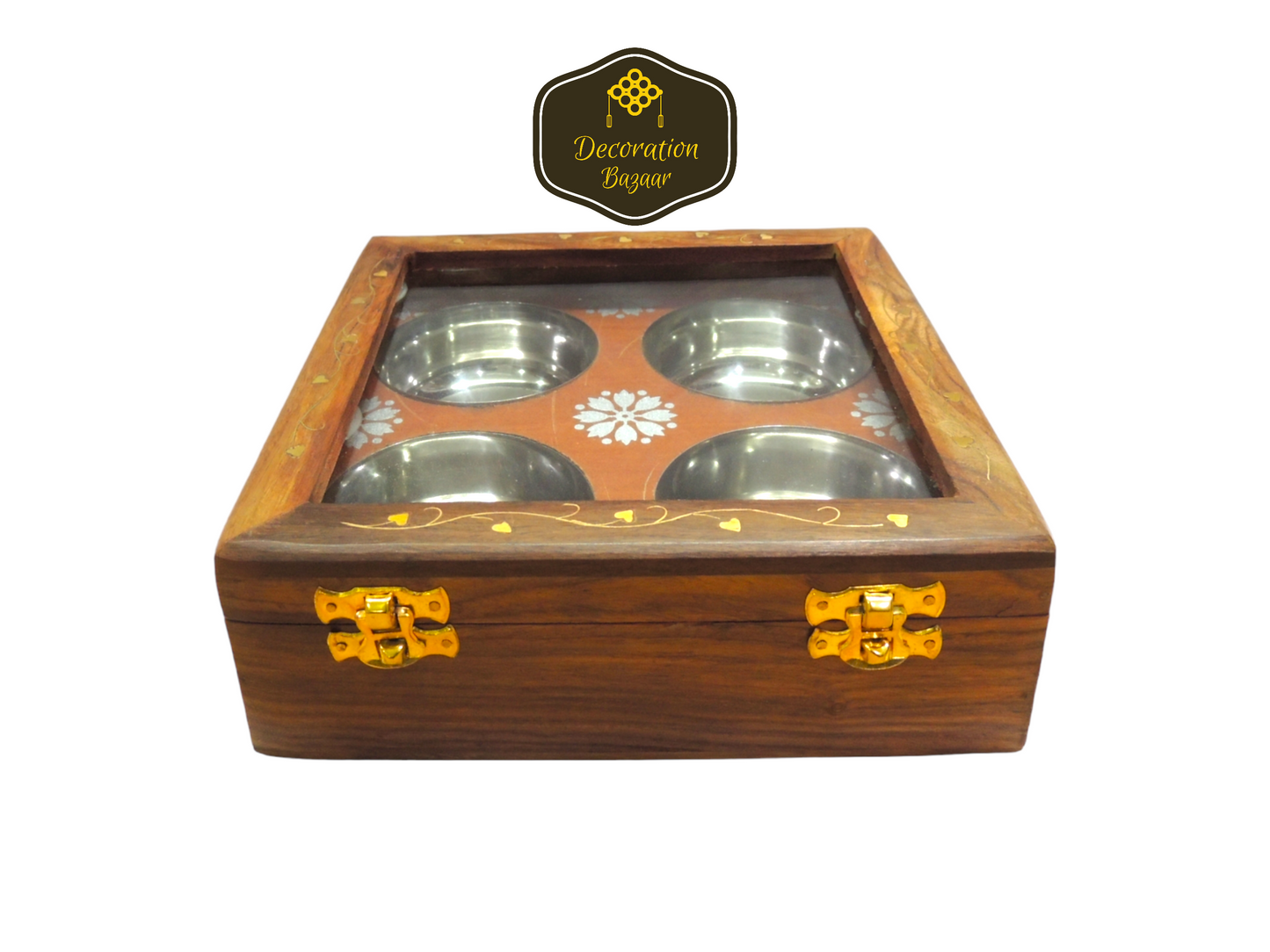 4 S.S.Bowl, Wooden Box with Glass