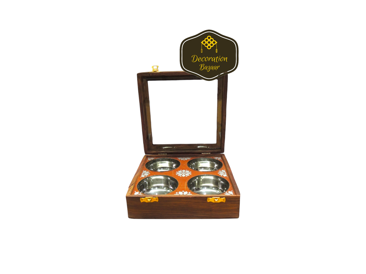 4 S.S.Bowl, Wooden Box with Glass