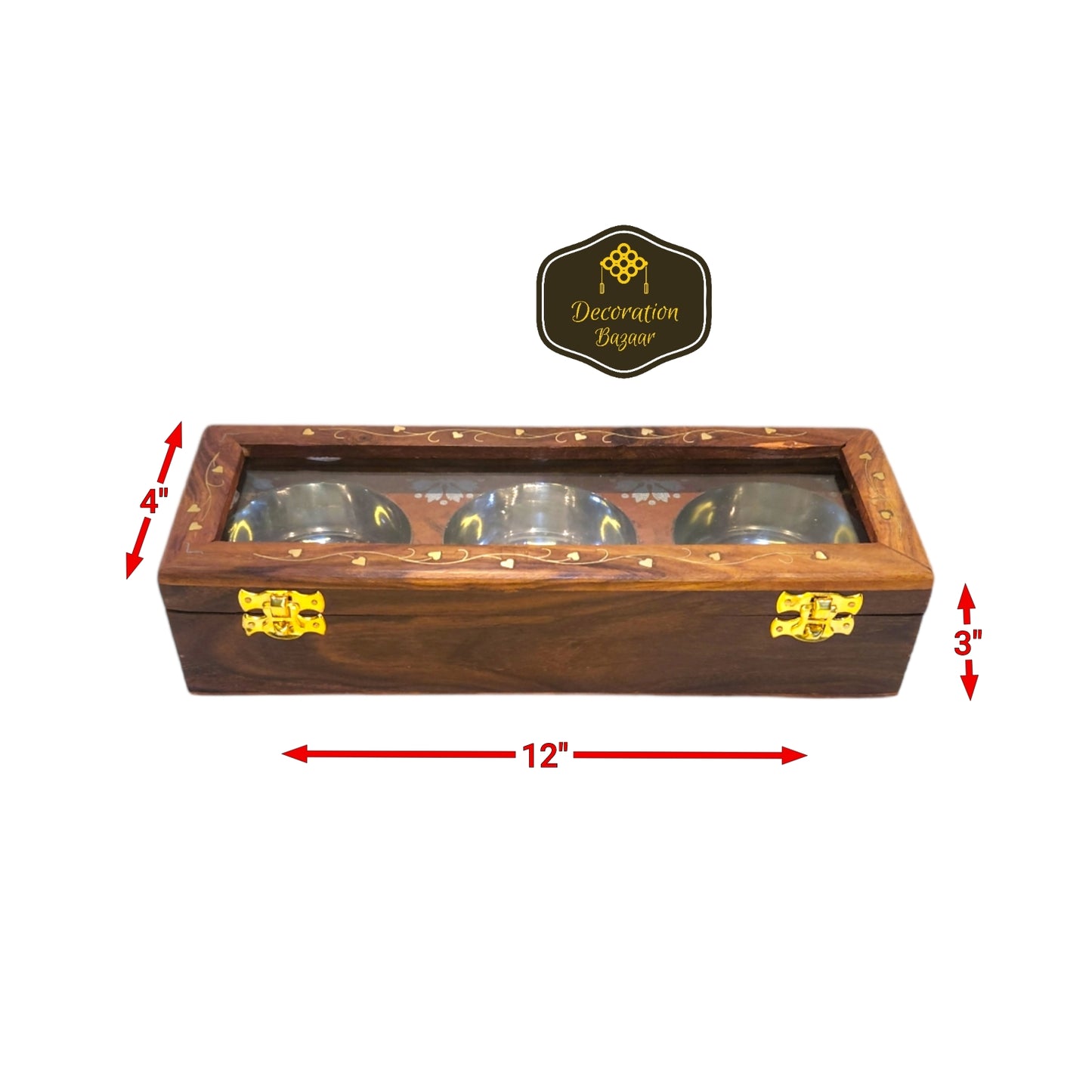 3 S.S. BOWL WOODEN BOX GLASS