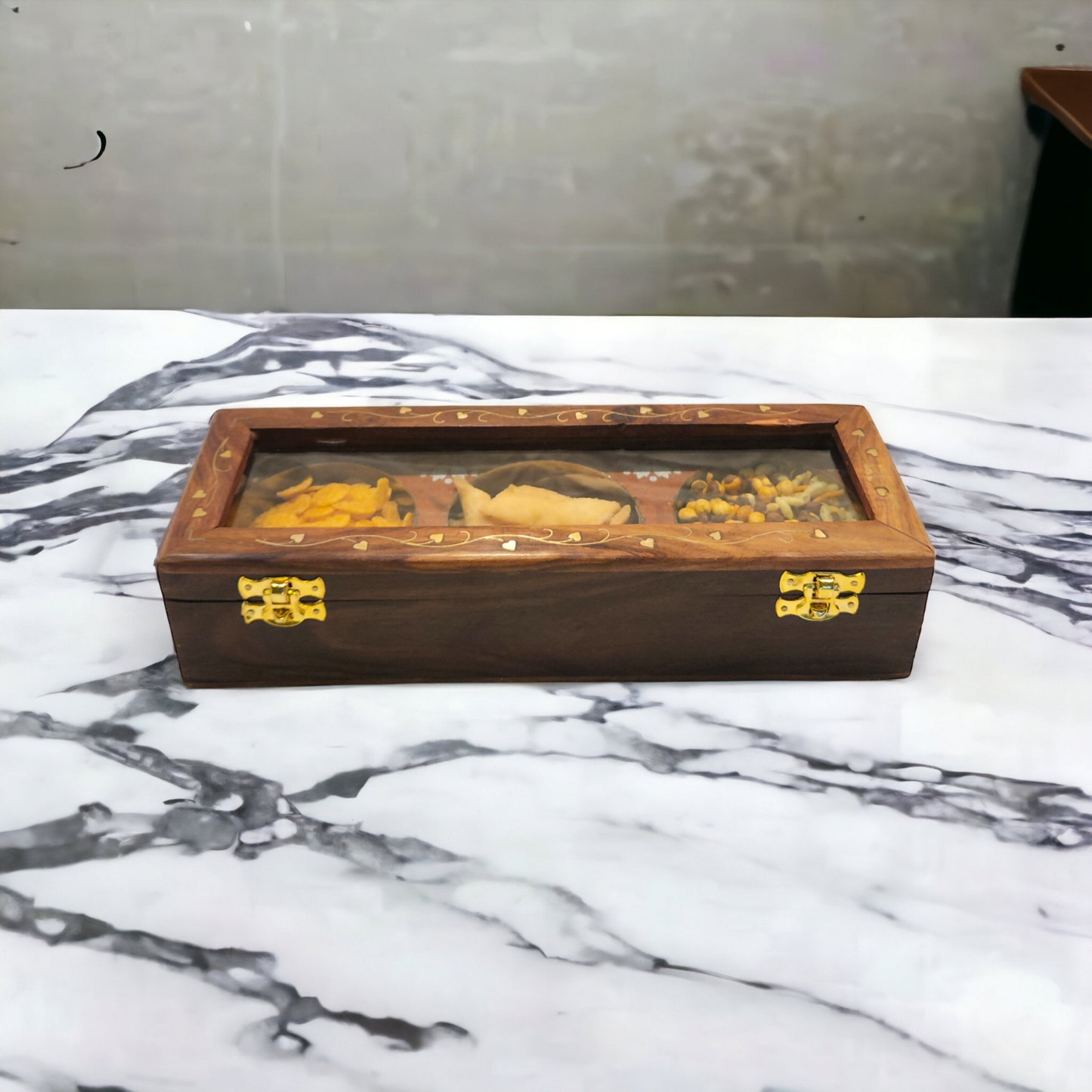 3 S.S. BOWL WOODEN BOX GLASS