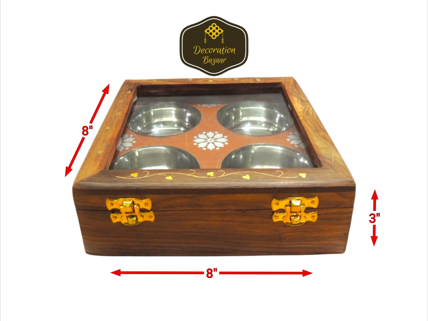 4 S.S.Bowl, Wooden Box with Glass