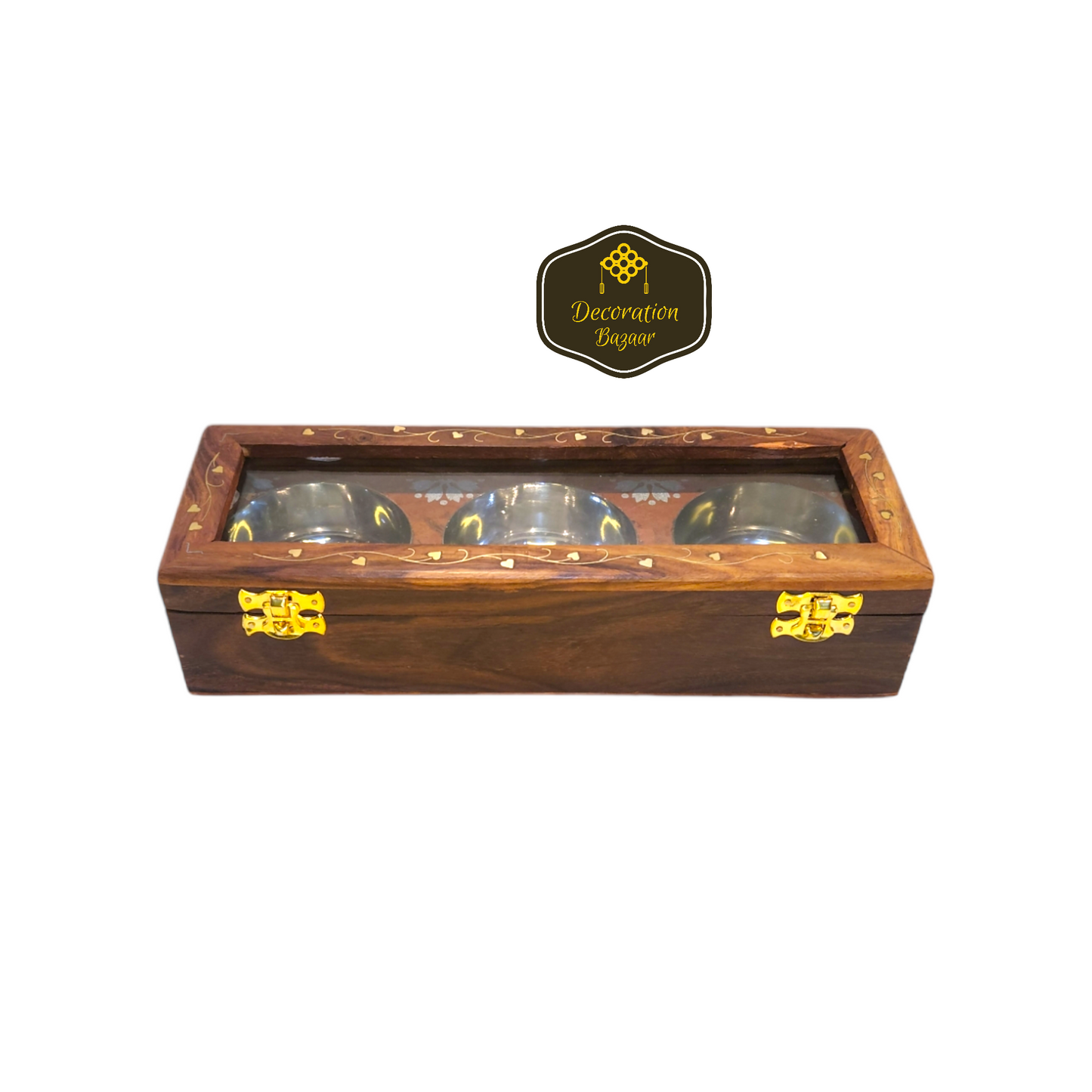 3 S.S. BOWL WOODEN BOX  GLASS