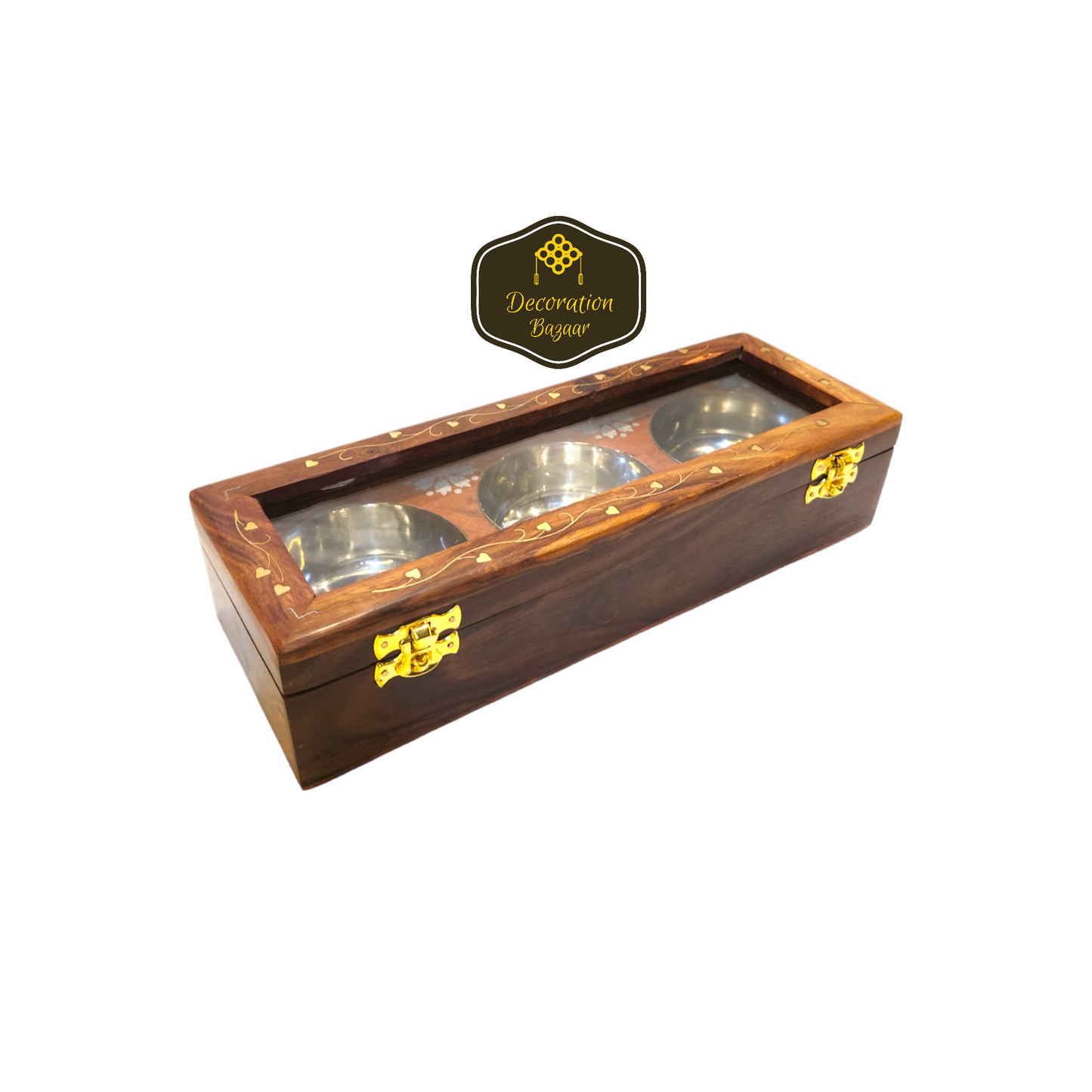 3 S.S. BOWL WOODEN BOX  GLASS