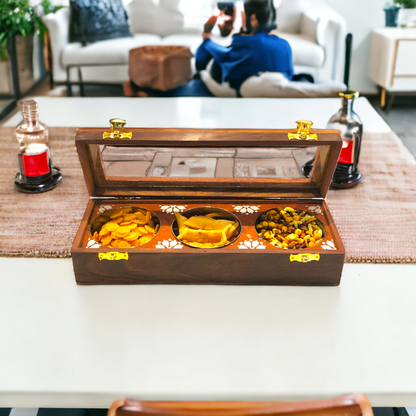 3 S.S. BOWL WOODEN BOX  GLASS