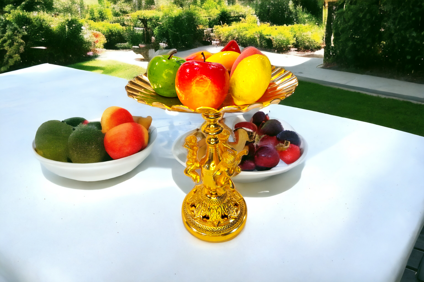 Fruit Stand Golden with 3 Statue