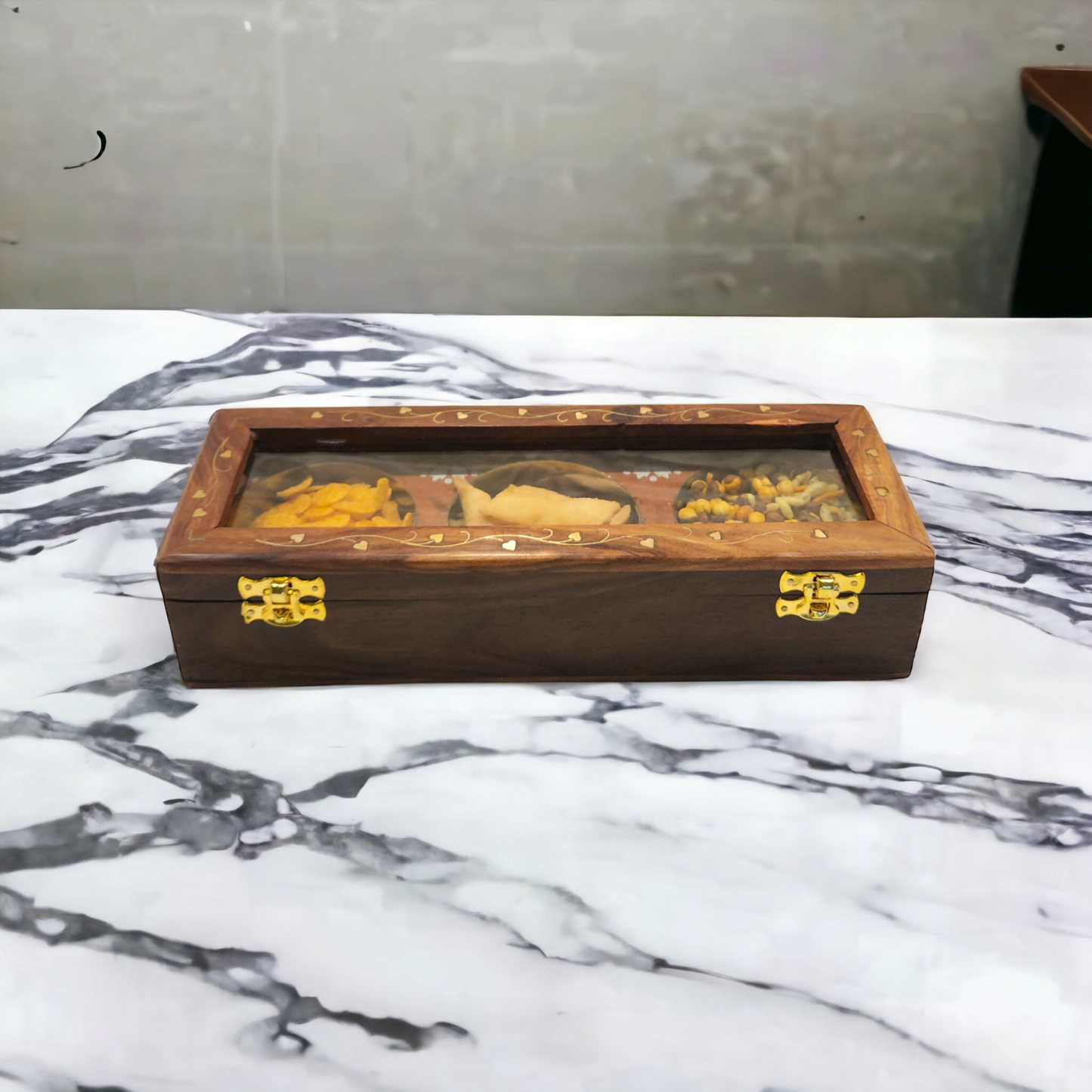 3 S.S. BOWL WOODEN BOX  GLASS