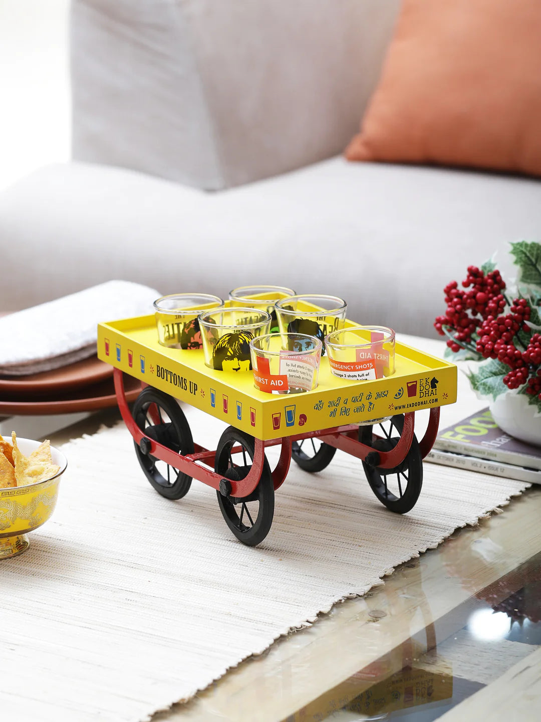 RANGEELA CART WITH GLASS SET OF 6